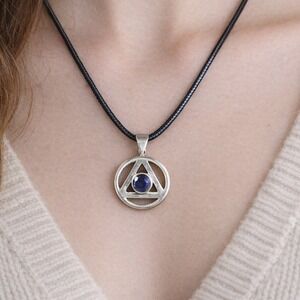 Vintage Sterling Silver Triangle Pendant w Purple Stone